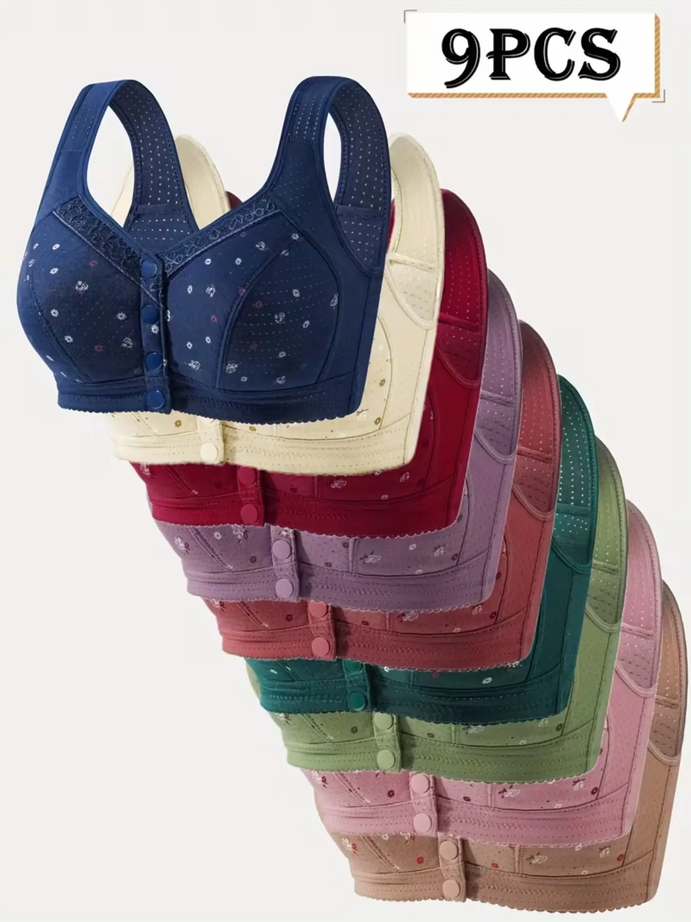 Women's Lace Floral Wireless Bra Set, Elegant Chic Comfortable Breathable Full Coverage, Medium Support, Front Buckle Design, All Seasons Wear, Lingerie, Front Buckle Closure, Lace Wirefree Bra, Breathable Bras