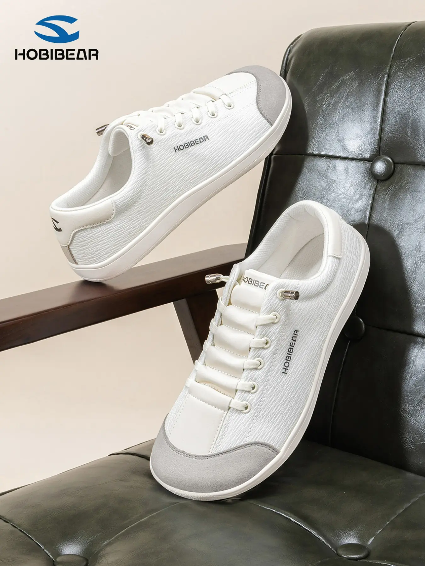 HOBIBEAR Spring Autumn Wide Toe Minimalist Breathable Mesh Flat Sneakers, Unisex Lightweight No-Tie Commuter Walking Shoes, Comfortable Casual Footwear