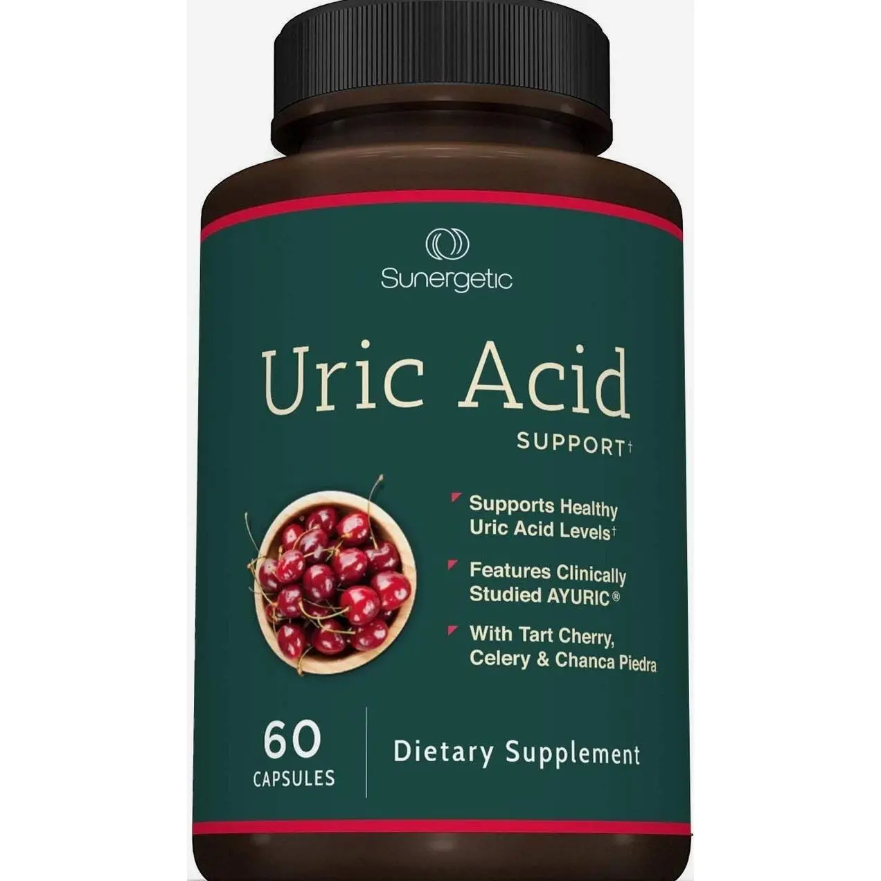 Sunergetic Premium Uric Acid Support Supplement – Uric Acid Cleanse & Kidney Support – Includes Tart Cherry, Chanca Piedra, Celery Extract & Turmeric - 60 Capsules