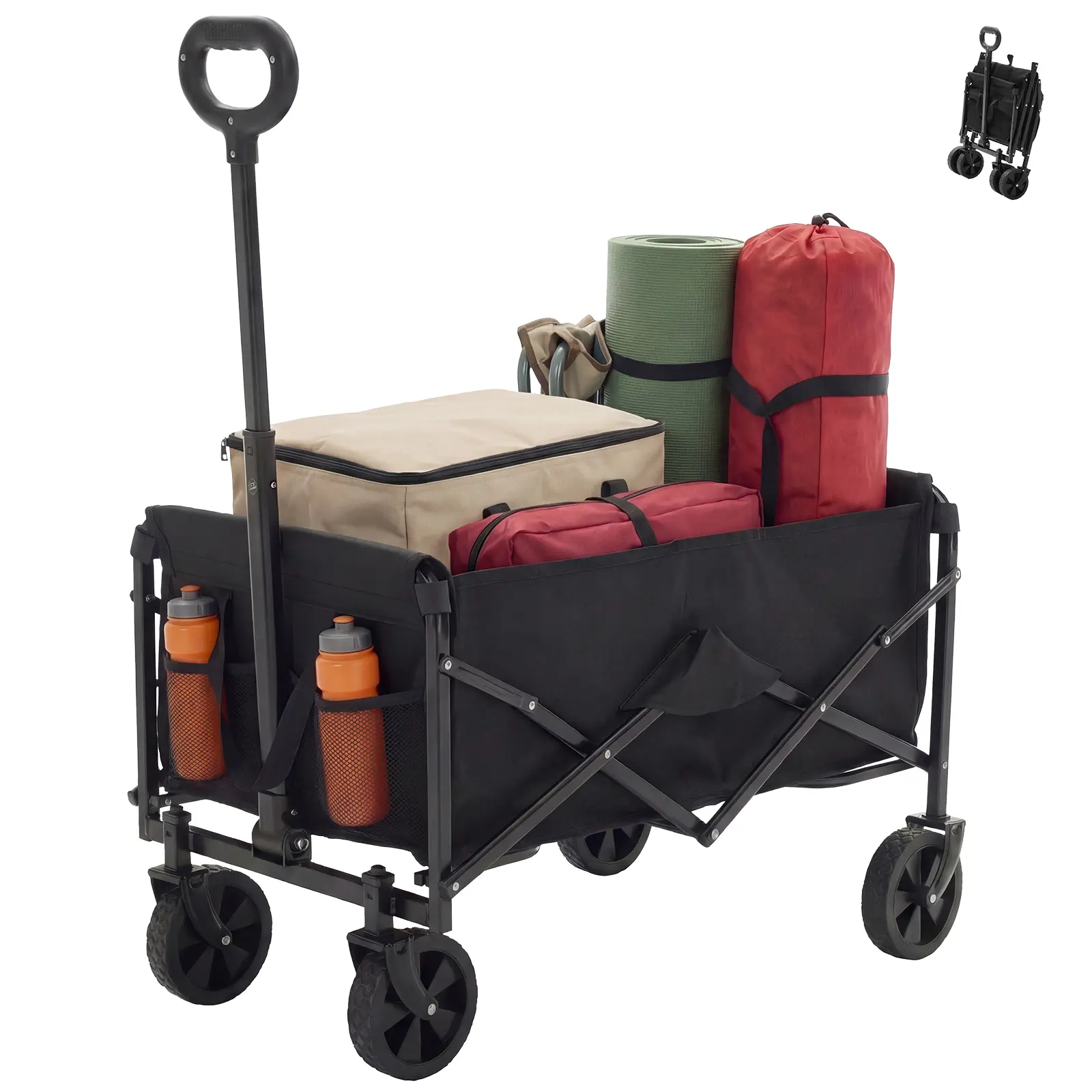 Sweetcrispy Collapsible Folding Wagon - 220 lbs Heavy-Duty 4-Wheel Trolley with 360° Rotating All-Terrain Wheels, 9.7 lbs Oxford Fabric 67L Collapsible Garden Cart for Outdoor Camping, Home Improvement, 360° Rotating Wheels