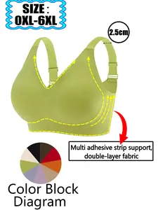 Plus Size Women's Solid Color Wireless Push Up Bra, Minimalist Comfortable Breathable Adjustable Strap Seamless Bra for Daily Wear, Softness Underwear for All Seasons