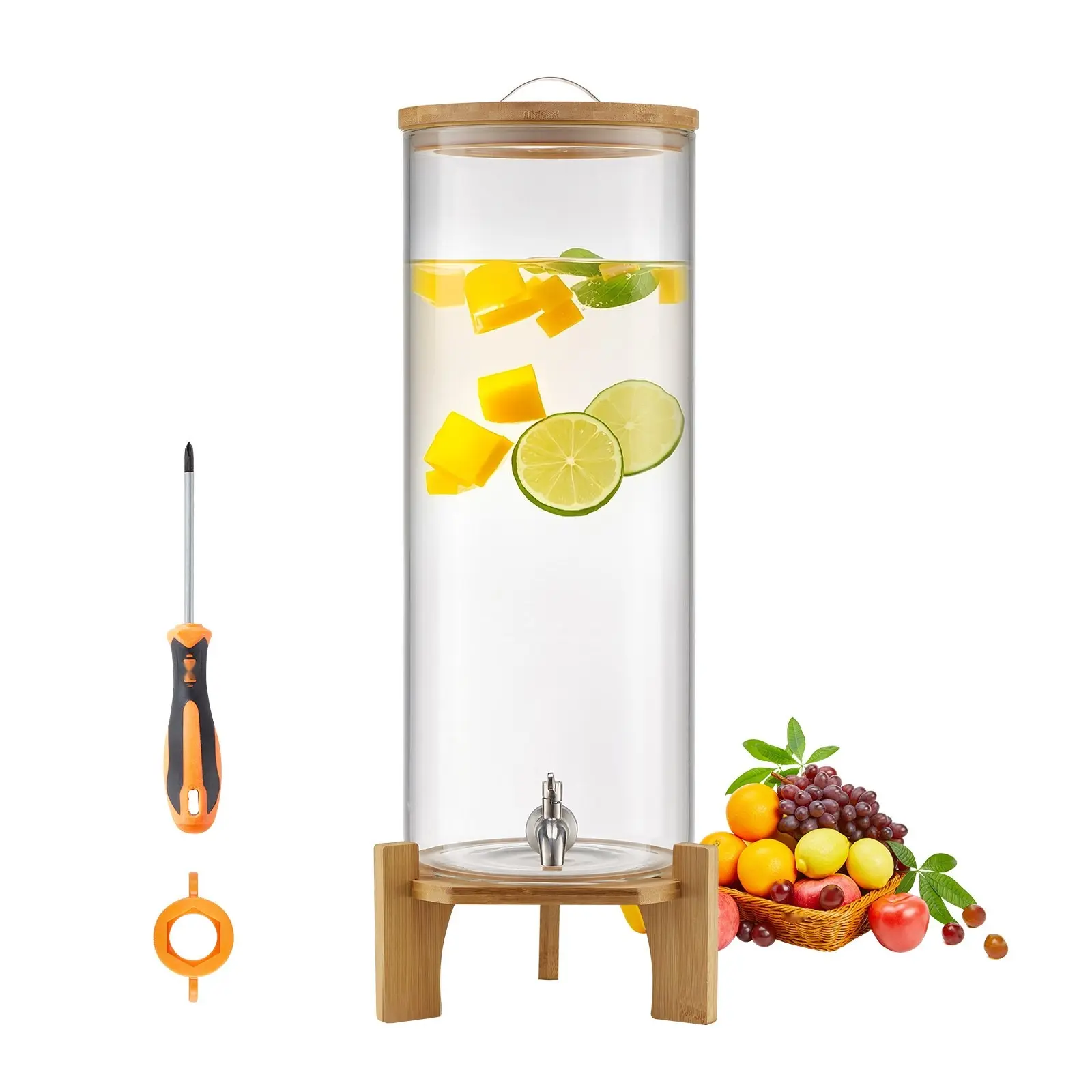 Drink Dispenser 3.5 Gal Glass Beverage Dispenser With Stand For Parties And Events, Clear Durable Home Bar Accessory, Large Capacity Cold Drink Server, Easy Pour Spigot, BPA Free, Ideal For Outdoor Picnics And Indoor Gatherings