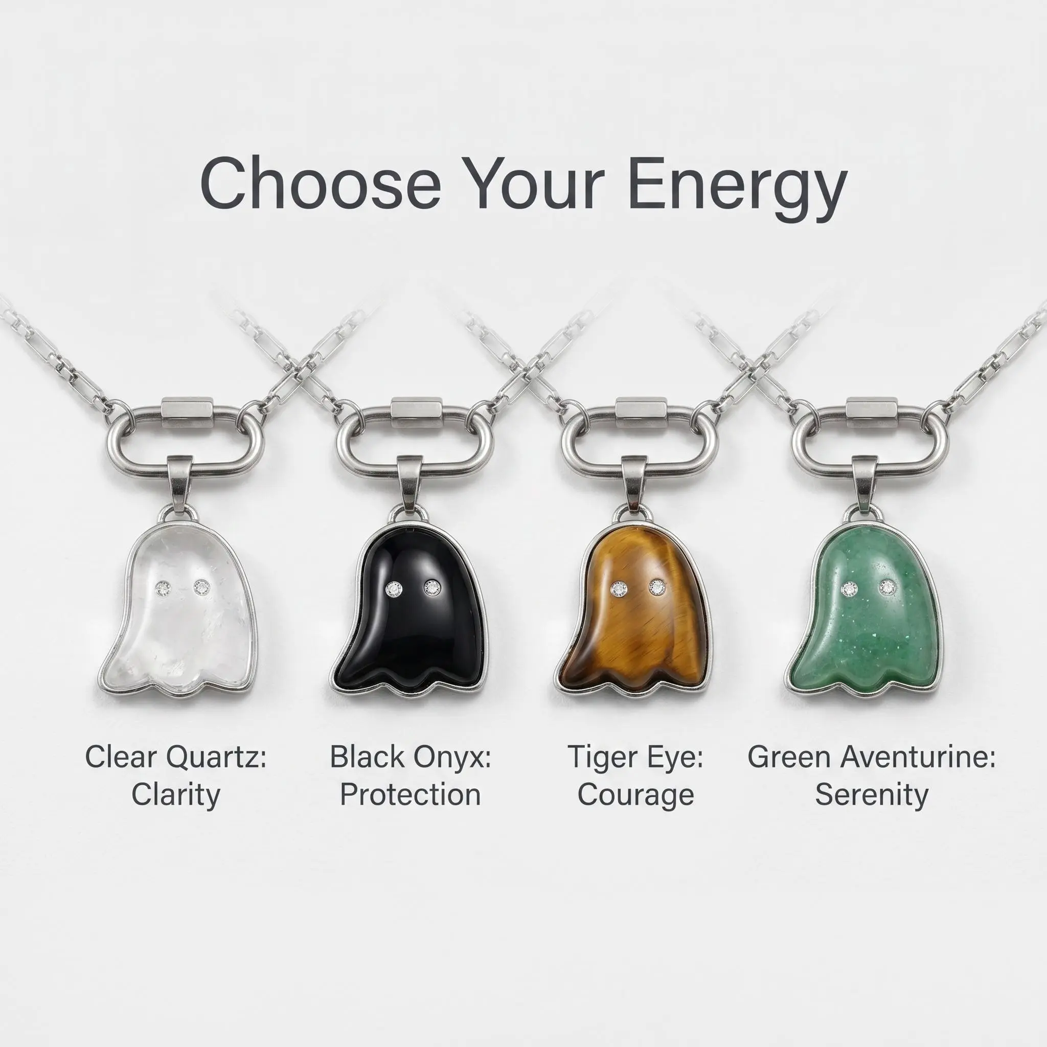 Clear Quartz Ghost Necklace | Healing Crystal Pendant | Clarity Amplification Stone | Cute Witchy Jewelry Gift for Her | Paperclip Chain 20"- Enhances Balance & Healing Energies - Perfect for Daily Wear & Reiki Practices luxury necklace, Crystal Pendant