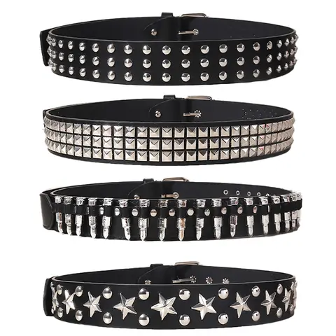 Unisex PU Leather Punk Styling Cross Belt - 4 Punk Styles, Double-Breasted 5-Pointed Star Rivets, Exquisite Design Leather Belt for Men's Women's Fashion Clothing Accessories