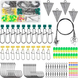 129 count Surf Fishing Tackle Kit Fish Finder Rig Surf Fishing Rigs Include Pyramid Sinker Weights Sinker Slider Wire Leaders Hooks Swivels Beads  Floats Saltwater Fishing Accessories