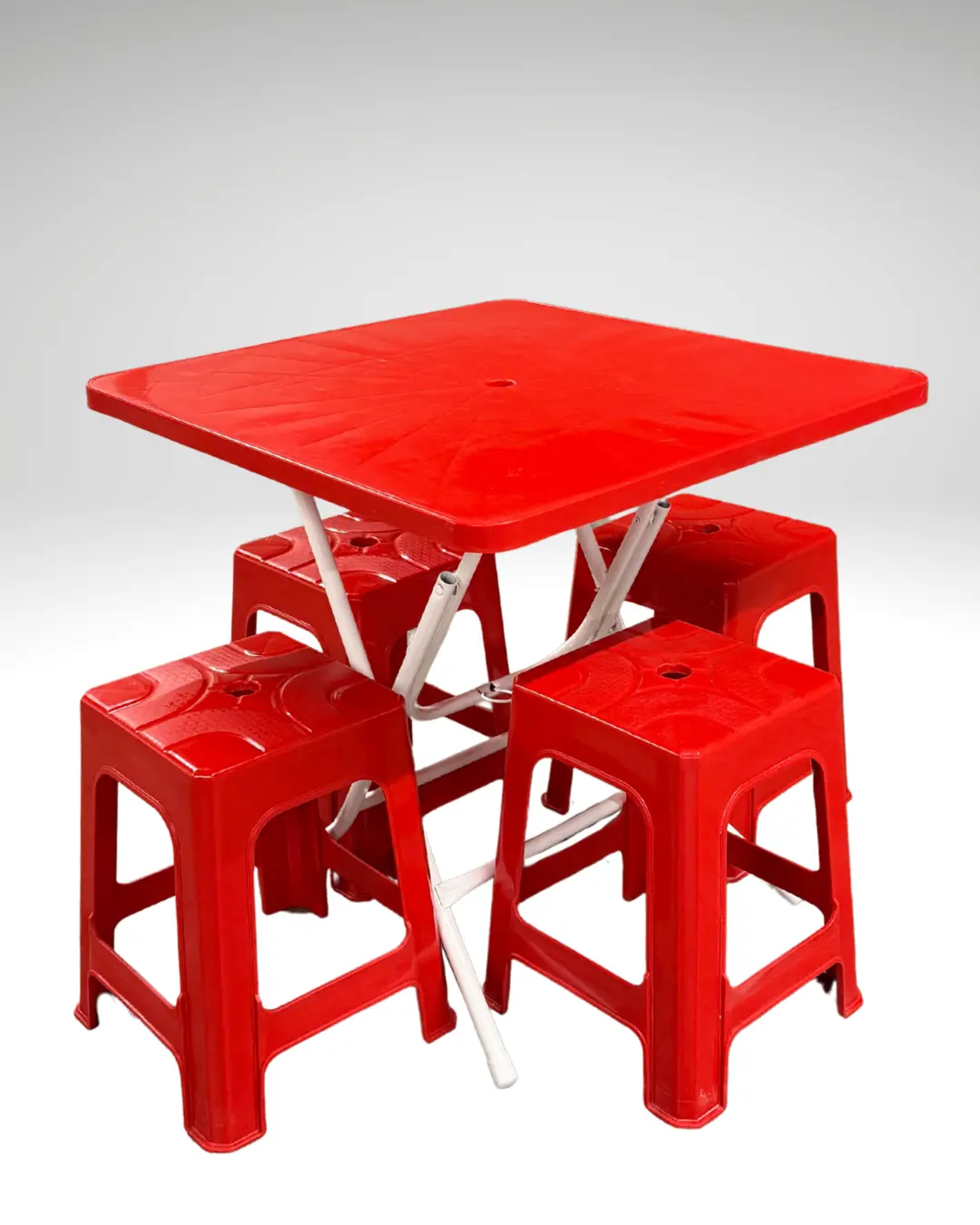 Korean Style Street Cafe Tables and Plastic Chairs -Folding Table with 4 Chairs for Outdoor Use