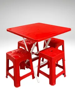Korean Style Street Cafe Tables and Plastic Chairs -Folding Table with 4 Chairs for Outdoor Use