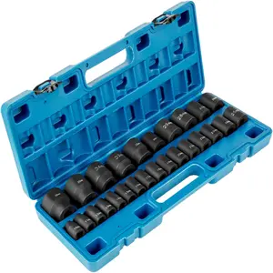 VEVOR Impact Socket Set 1/2 Inches 26 Piece Impact Sockets,  Shallow Socket, 6-Point Sockets, Rugged Construction, CR-M0, 1/2 Inches Drive Socket Set Impact Metric 10mm - 36mm, with a Storage Cage
