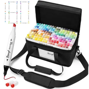 Bianyo 36/72/180-Color Dual Tip Alcohol Markers Fine & Chisel Tips Self-Adhesive Labels & Canvas Travel Case Artist Drawing Pen Build Your Own Coloring Book Set