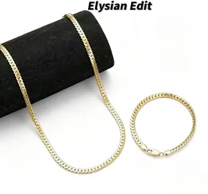 14KPlated Curb Chain Set (Necklace + Bracelet) – Water-resistant and fade-resistant, unisex jewelry, available in 16“, 18”, 20“, and 24” lengths, perfect for hip-hop and everyday wear, an excellent gift for your girlfriend or boyfriend