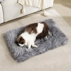 Dog Cat Bed Mat 19.6x31.4 inch, Washable Soft Plush Faux Fur Fluffy Puppy Pads Blanket for Indoor Pet Sleep Cushion Grey