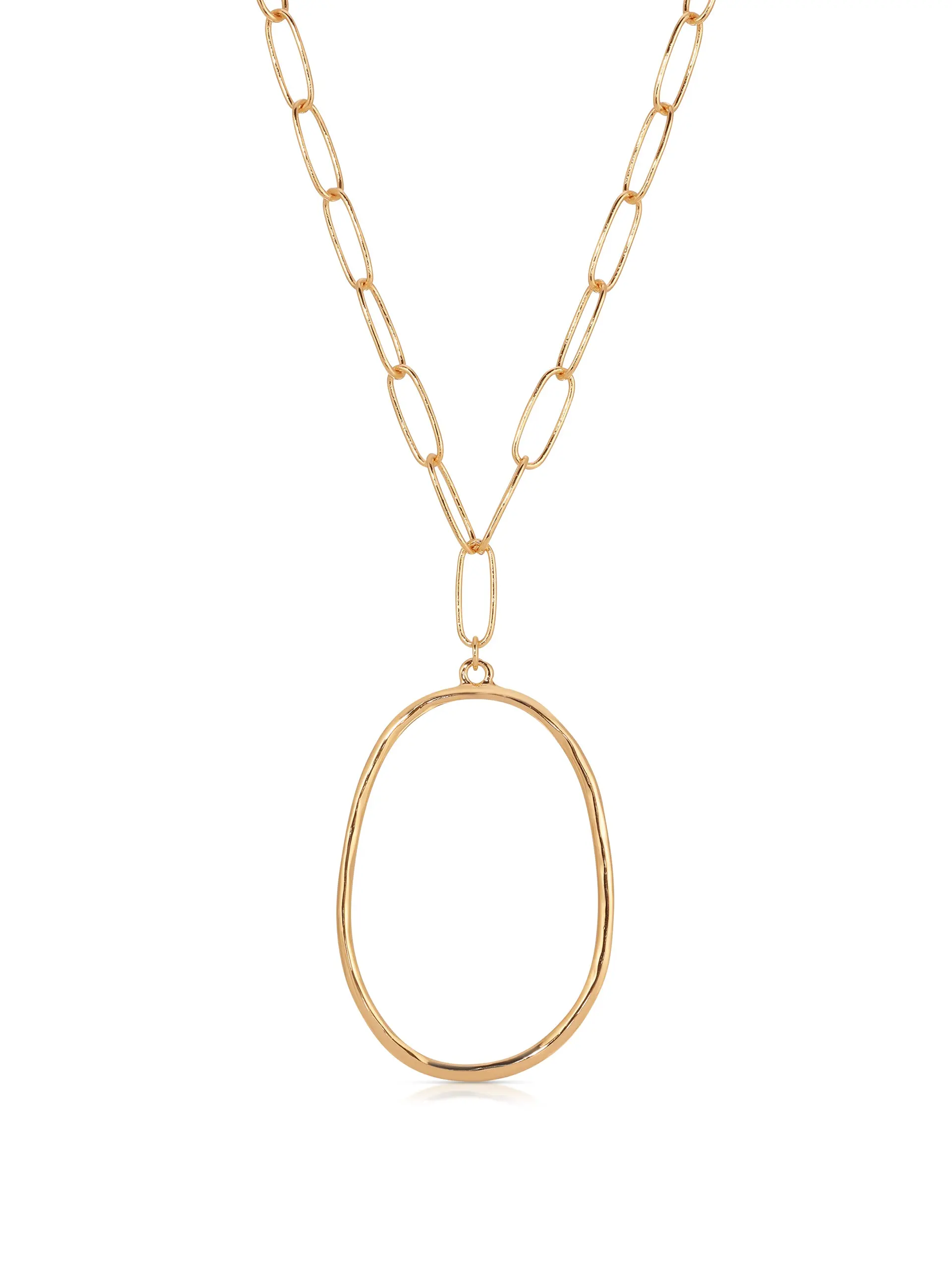 Ettika Large Oval Pendant Chain Link Necklace – 18k Gold Plated Statement Necklace, 19-Inch Elegant Design