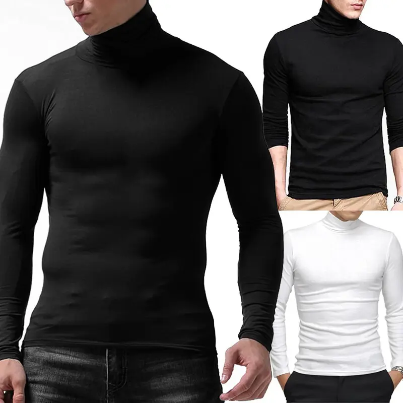Men's Turtleneck T-Shirt, Slim Fit Long Sleeve Pullover in Soft Stretchy Rayon, Lightweight Base Layer for Casual Streetwear, Spandex