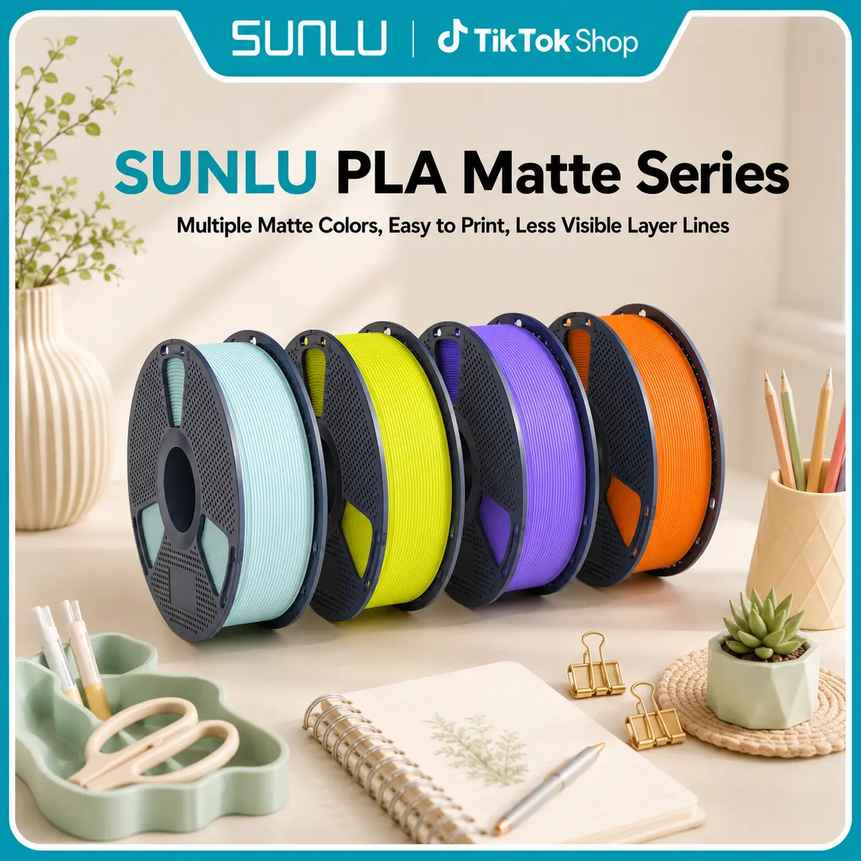 SUNLU 1KG 3D Filament | Matte Series 3D Printing Filament | PLA/Dual-Color/HighSpeed PLA/HighSpeed PETG Optional | No Drawing, No Plugging | Minimal Matte Texture, Unlimited Creation | Color Aesthetics, First Choice for Beginners