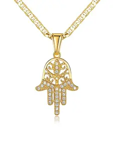 Vintage Rhinestone Decor Hamsa Hand Design Pendant Necklace for Women, Street Trendy Exquisite Necklace, Chic Jewelry As Birthday Gift Jewelry for Girlfriend, Bling Stylish Accessory, Elegant Rhinestone Necklace
