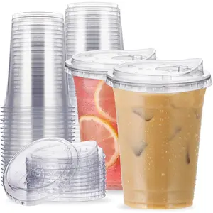 16 oz Clear Plastic Cups with Strawless-Sip-Lids, 25 Sets Disposable Cups Plastic Iced Coffee Cups, To Go Cups with Sip Through Lids for Smoothie, Milkshake, Cold Drinks for Party, Wedding, Event