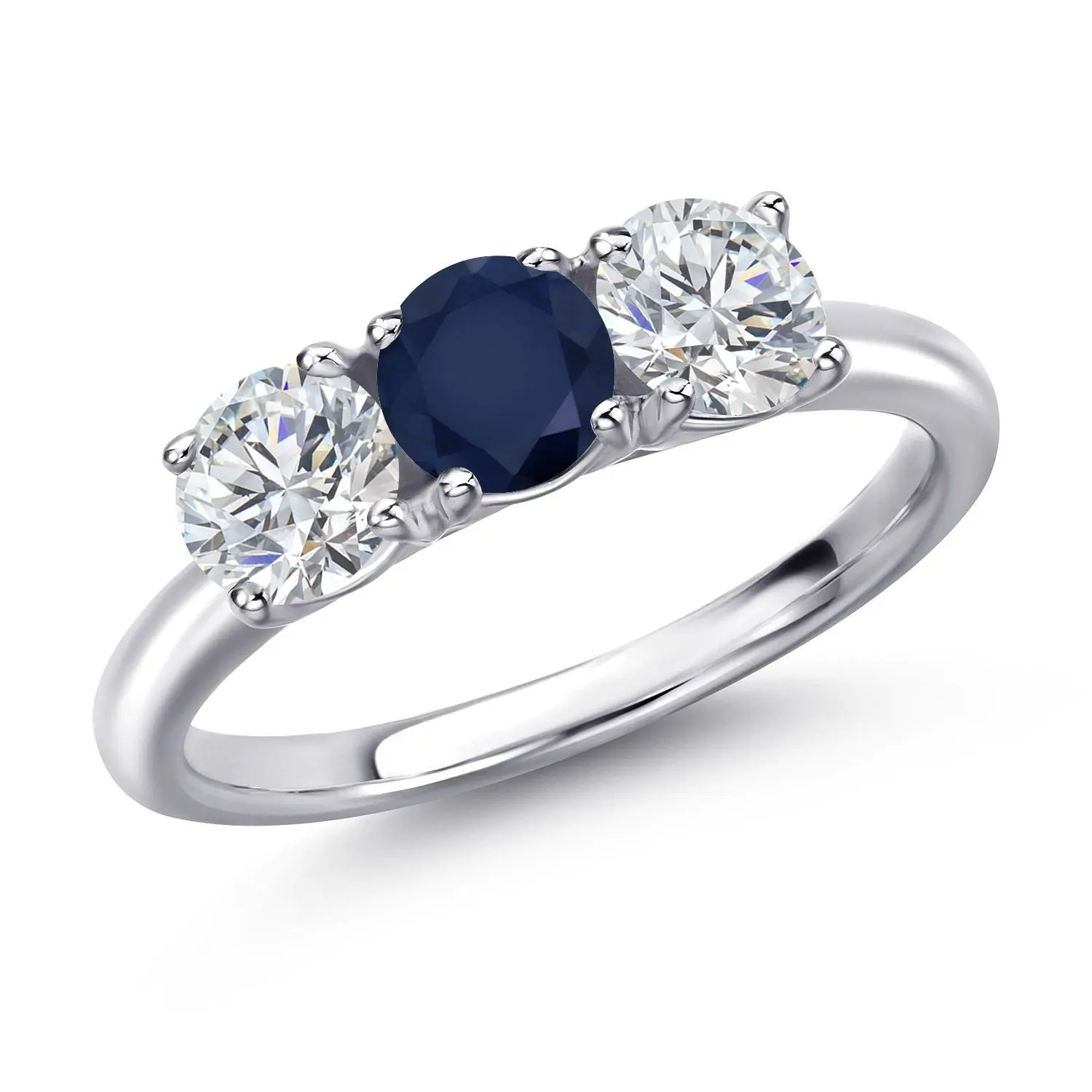 Gem Stone King 925 Sterling Silver Blue Sapphire and Lab Grown Diamond Engagement Ring For Women | 1.60 Cttw | Round 5MM | Gemstone September Birthstone