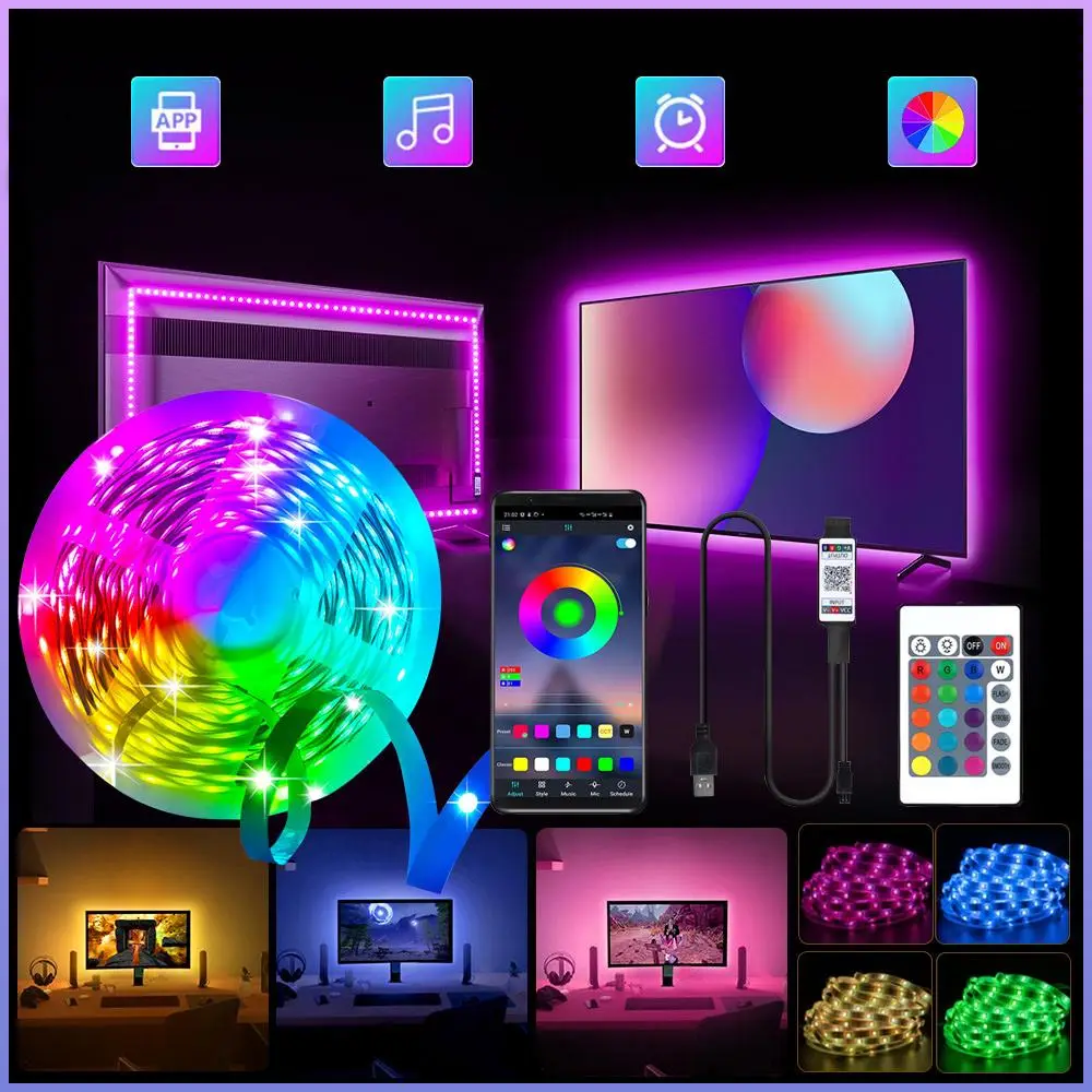 USB Powered LED Strip Light, APP & Remote Control Smart RGB Light, Music Sync LED Light Strip for Home Living Room Kitchen Bedroom Decor