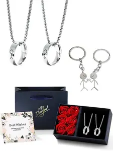 4 Piece Couple Bracelet Necklace Set, Magnetic Bracelets, Matching Jewelry Set, Relationship Promise Love Fashion Gift