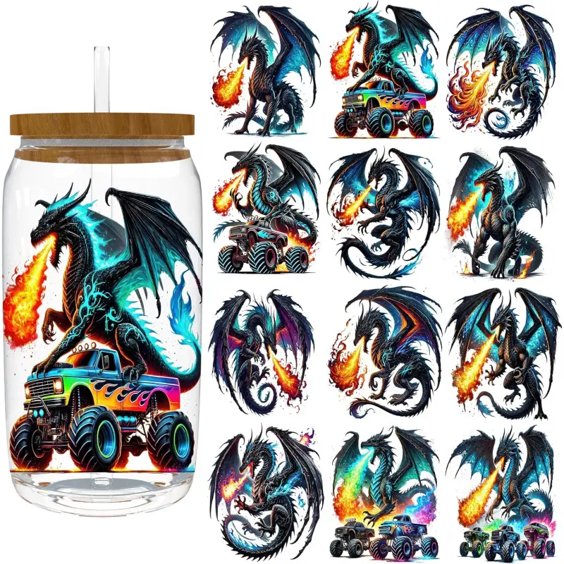 16oz UV DTF Cup Wrap - Removable - DIY UV DTF Transfer Papers for Mug Cups,Notebook - Easy-Peel UV DTF Transfers for Smooth Surfaces (Ancient-Dragon)