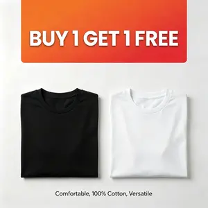[BUY 1 GET 1 FREE] Heavyweight Cotton T-Shirt Pack Pack of 2 Premium Plain Blank Crewneck Short Sleeve Tees Solid Color Black and White Mix Match Gym Casual Everyday Essentials Athletic T Shirts Men Women Unisex Oversized Fit