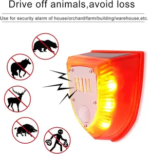 Solar Outdoor Motion Sensor Alarm: 129dB Dog Barking & Gunshot Sound, Loud Motion Detector Noise Detector, Strobe Light Gunshot Sound Alarm Detector Noise Maker Warning Sensor for Home Villa Yard Farm Barn Yard (Red)