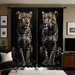 High-Definition Leopard Print Curtains Set, Tie-Dye Digital Printed Drapes, Home Decor Style for Living Room & Bedroom Windows, Home Decoration Curtain