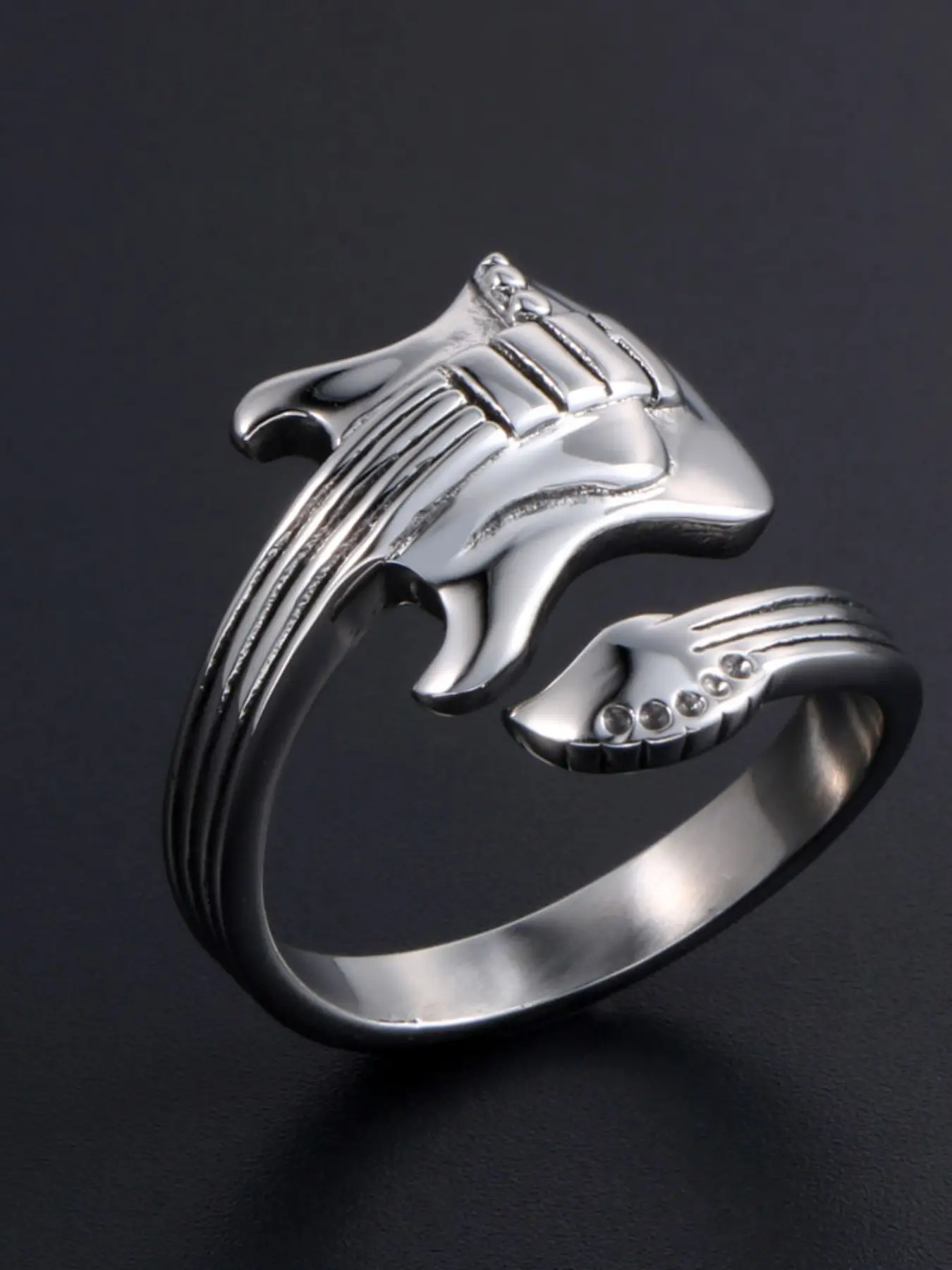 Stainless Steel Men's Adjustable Ring, Punk Rock Music Guitar Finger Ring Hand Accessory, Men Accessories, Unisex Fashion Jewelry, Punk Style Ring