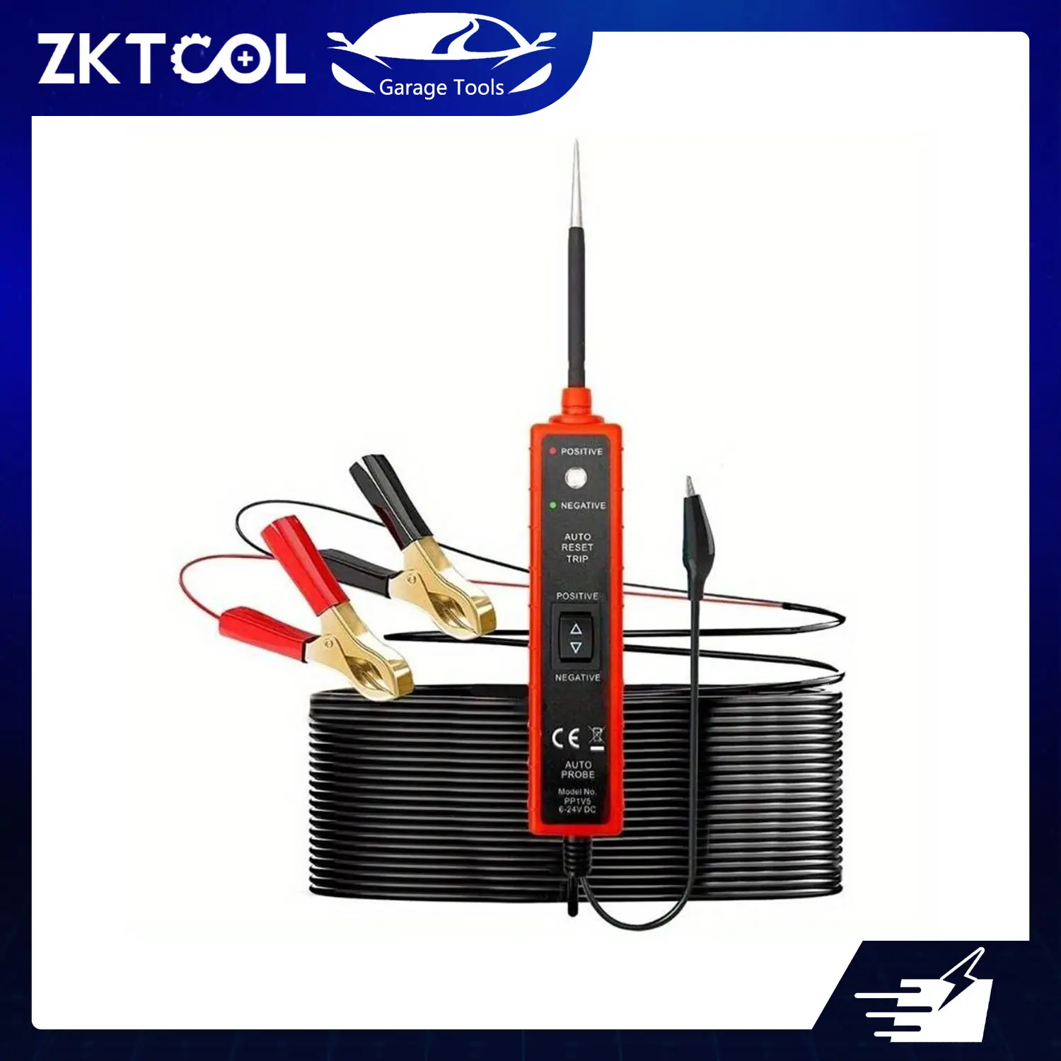 ZKTOOL Universal Clip-On Automotive Circuit Tester - 6-24V Diagnostic Repair Tool with 16ft Cable, Power Short Circuit Probe, Test Lamp, Car Relay Tester, Continuity/Voltage Polarity/Dynamic Detection, Safety Trip Feature, Battery Check Function