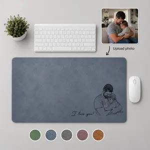 Personalized Dad We Love You Custom Photo Sketch Line Art Desk Mat, Father's Day Gift For Husband, Daddy & Kid Picture Desk Pad Mouse Mat, Fathers Day Gift Ideas