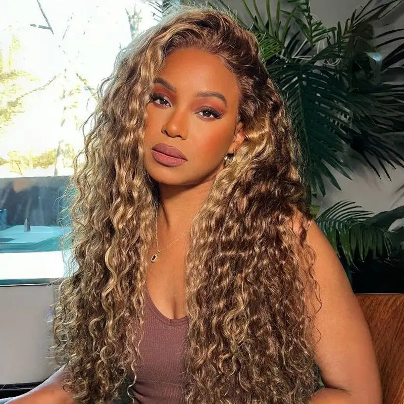 Wavymy Wear Go 7x5 Glueless Lace Honey Blonde Light Highlight Minimalist Water WaveWig With Bleached Clean Knots 180% Density Bye-Bye Knots 100% Human Hair Outdoorfun Soft Dome Cap#weeklydealsPre Cut Wigs