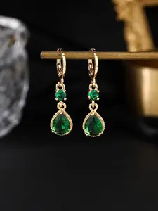 1 Pair Elegant 18K Gold-Plated Copper Dangle Earrings with Emerald Green Teardrop Synthetic Zirconia - Bohemian Retro Suitable for Daily Wear, Parties, Weddings, Festivals - Luxury Gift, Year-Round Versatile Accessory