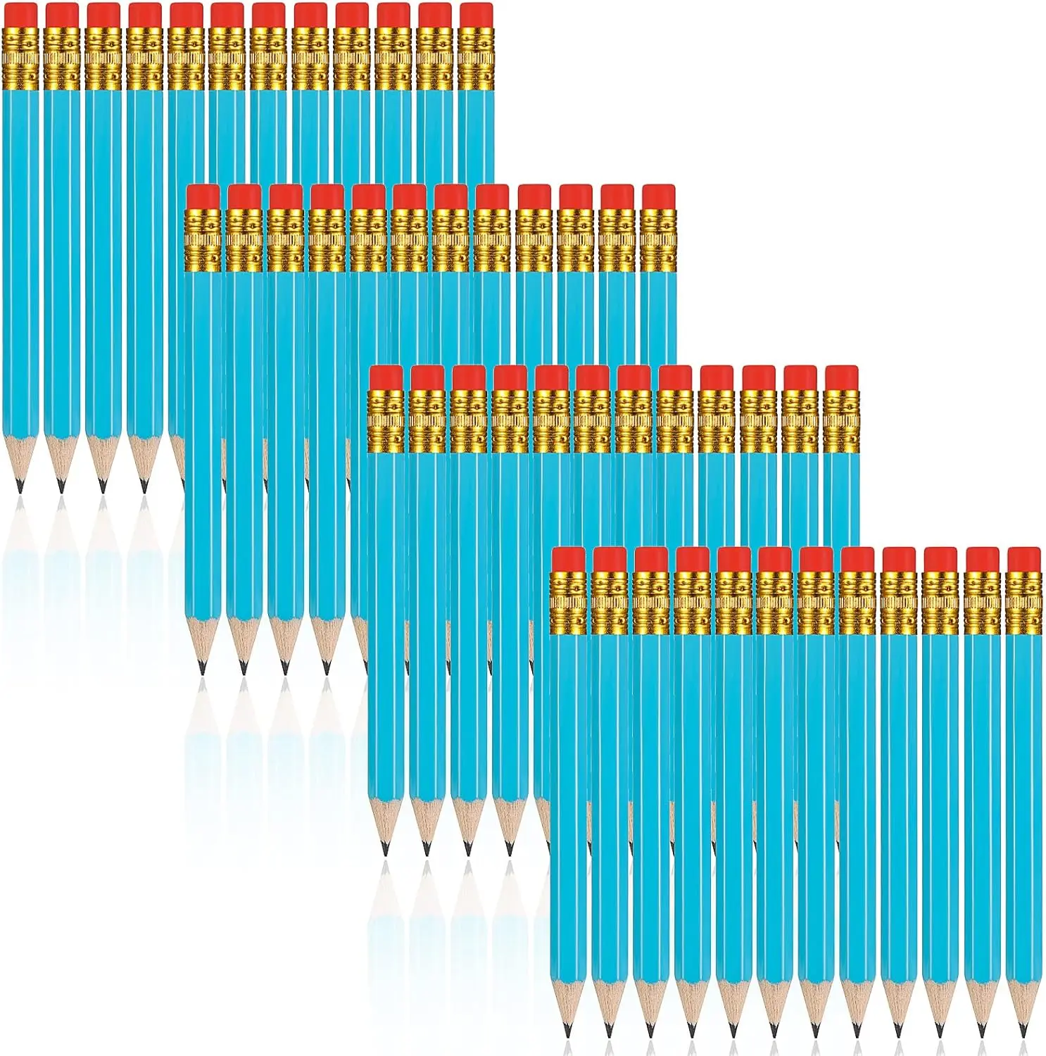 48 Golf Pencils with Eraser, Mini Pencils for Wedding, Small Short Pencils Bridal Showers, School, Office, Writing, Drawing Pocket (Light Blue)
