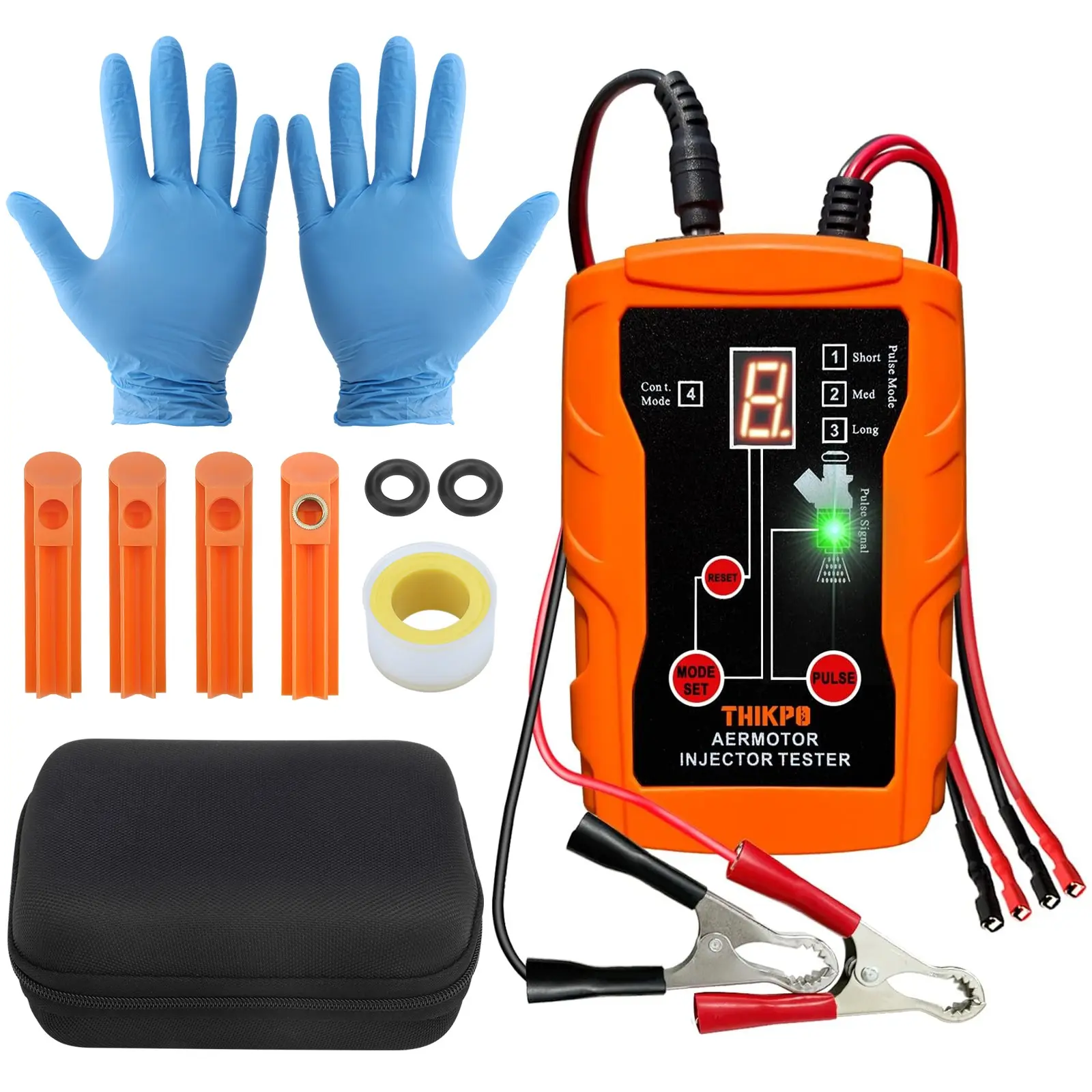 Universal Fuel Injector Tester and Cleaner Tool Kit, DIY Cleaning Tool Kit, 8 Pulse Modes, 4 Wire Dual Channel for 2 Fuel Injectors, 4 Size Cleaning Adapters, 12V/5V Output Power