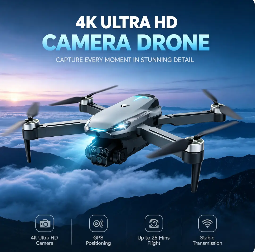 2026 Drone – Stabilized 4K EIS Camera, GPS & 5G WiFi FPV, Brushless Motors, Optical Flow Hover, Intelligent Obstacle Avoidance, Auto Return Home, 360° Rolling Stunts, Includes 2 Batteries