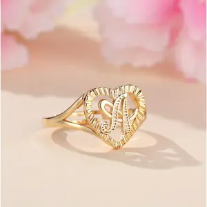 Vintage country style Adjustable nugget Open ring 26 letters Heart for women and couples, suitable as a gift for parties and travel