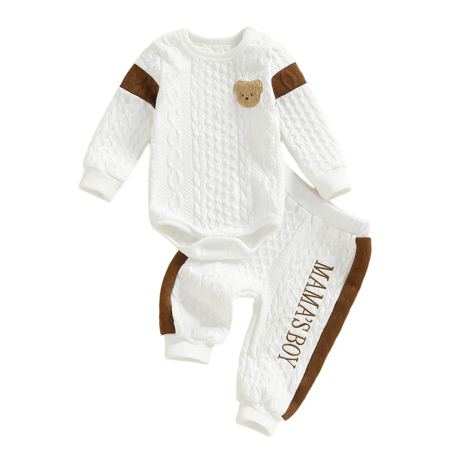 Meihuida Newborn Baby Boy Outfit Mamas Boy Baby Clothes Cute Bear Embroidery Long Sleeve Romper Pant Set Fall Winter Clothing