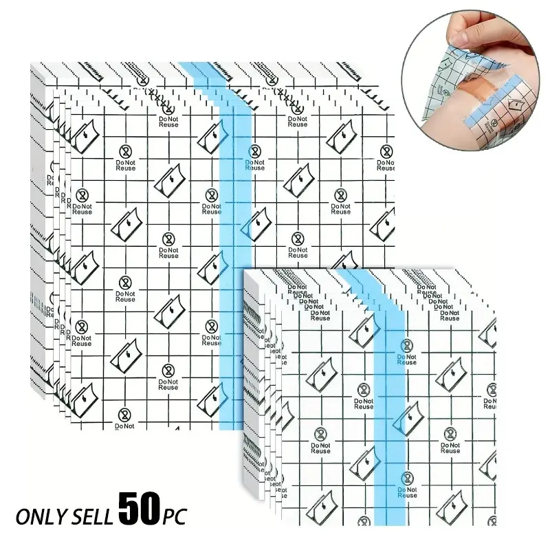 Clear Film Dressing, 50pcs Waterproof Disposable Adhesive Bandage, Stretch Large Waterproof Film Adhesive Bandages, Tape Supplies for Tattoo Aftercare Shower Protector, Adhesive Bandage Wrap, Waterproof Bandaid