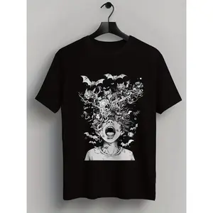 Weirdcore Horror T-Shirt| Aesthetic Goth Clothing with Geometric Patterns, Eerie Aesthetic, Comfortable, Slight Stretch, Suitable for Year Round Wear, Regular Fit for All Body Types, Breathable, Sweat-Wicking, Soft, Perfect for Daily Commutes