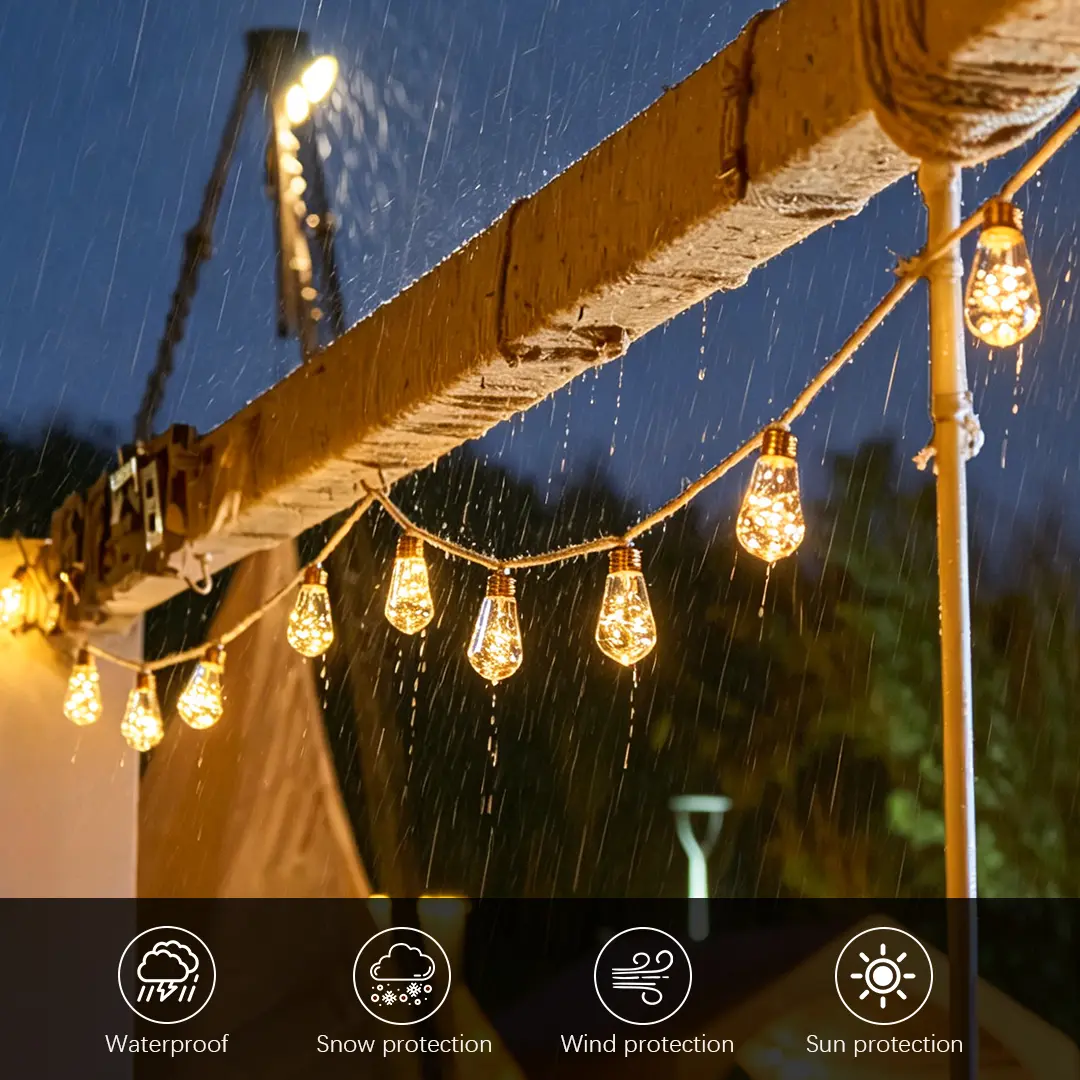 Solar Hemp Rope String Lights Outdoor 26.2FT 16 Edison LED Bulbs, Solar & USB Rechargeable, Remote Control, 8 Modes, IP64 Waterproof, Warm White Hanging Patio Lights for Garden, Backyard, Porch, Deck, Pergola, Gazebo, Camping & Party Decor