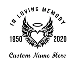 Custom In Loving Memory Memorial Car Decal with Angel Wings RIP 5" Wide x 5.6" Tall – Personalized Car Sticker for Loved One Weatherproof Durable Easy Application Multiple Colors outdoor vinyl Waterproof