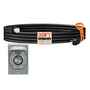 VEVOR 50 Amp Generator Cord and Power Inlet Box, Summervibes,Summervibes, 30FT, 125V/250V STW 6/3 + 8/1 AWG Extension Power Cord, NEMA 14-50P to SS2-50R, Twist Lock Connector, Inlet Box Kit, for Generator to House, ETL Listed