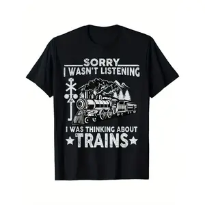 Funny Locomotive Graphic Railway Men's Steam Train Lover T-Shirt Menswear Top Casual Crewneck Short Sleeve Tshirt