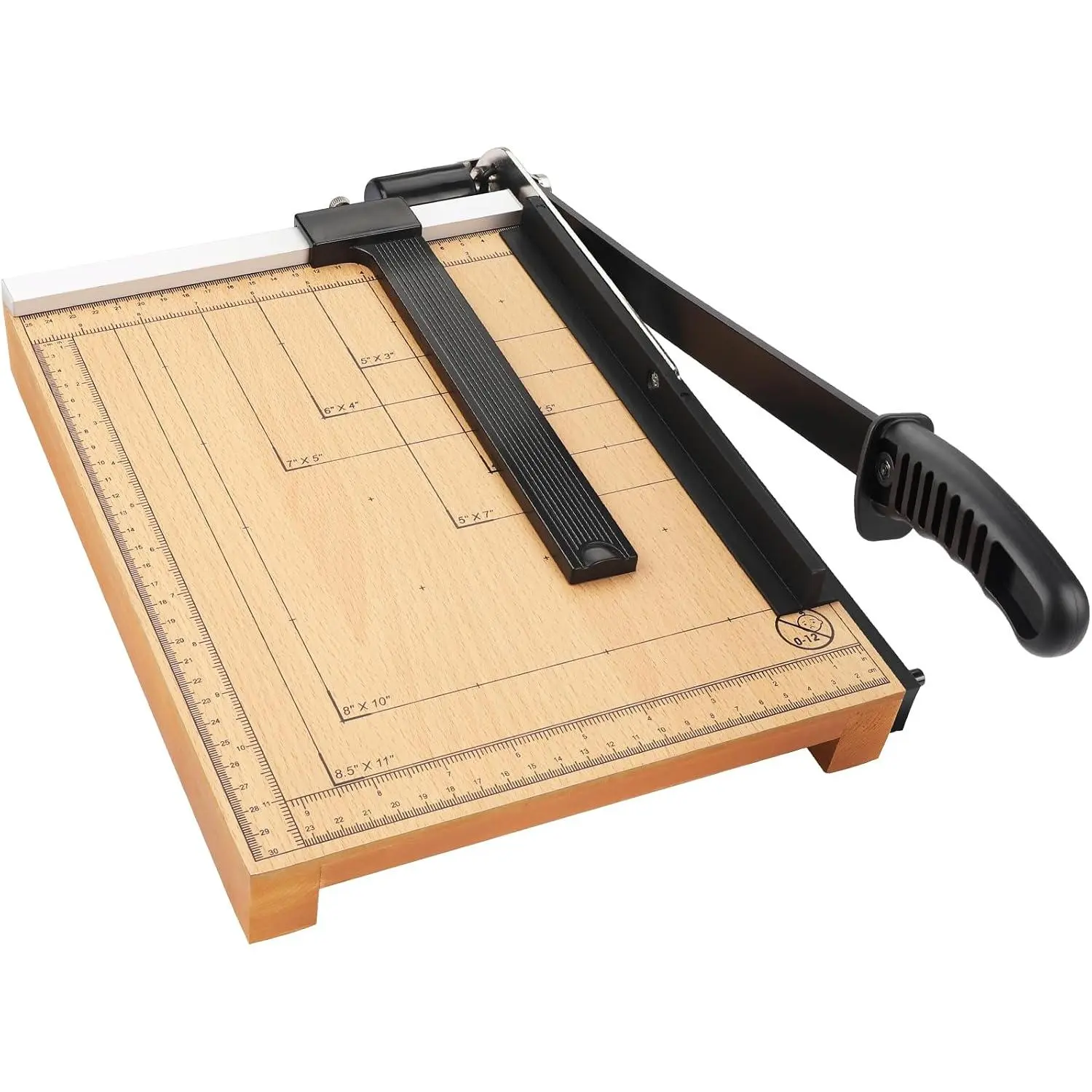 MROCO Heavy Duty 12" Cutting Length Office Paper Cutter & Trimmer - Automatic Clamp, Adjustable Guide, Safety Guard, Wood Base with mm/in Gridlines, Non-Slip Ft, 12-16 Sheets Capacity, Consistent Trimming Results for Offices
