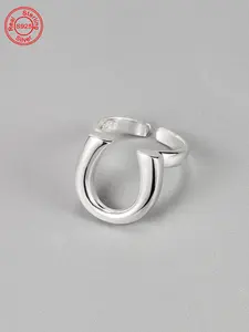 S925 Sterling Silver U-shaped Horsehoe Design Cuff Ring, Fashion Accessories for Women & Girls, Trendy All-match & Exquisite Jewelry for Birthday Gift