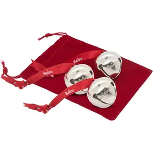Bevin Bells Believe Sleigh Bells Ornament (3-Pack) | 1.5" Made of Steel | Hanging Bells with a Red Satin Believe Ribbon & Red Velvet Bag | Great Tone | Xmas Gift or Stocking Stuffer | Made in USA