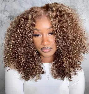 [New In] Kinky Curly Highlight Brown 7*5 Wear Go Wig Pre Plucked Hairline Pre Cut Lace Closure Glueless Wig Human Hair Colored Wig Fashion Fall Wigs TikTokShopBlackFriday