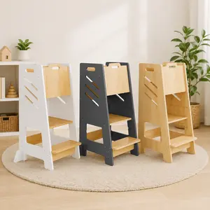 Montessori Kitchen Helper | 3-Height Adjustable Toddler Step Stool for Cooking & Sink