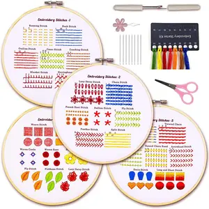 4 Pack Classic Embroidery Stitches Practice Set,Embroidery Kit for Beginners with Stamped Embroidery Patterns,Sewing Tools for Adults And Youngers,DIY Hand Tools Kits