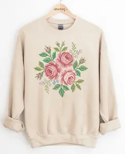 Faux Cross Stitch Roses Graphic Top